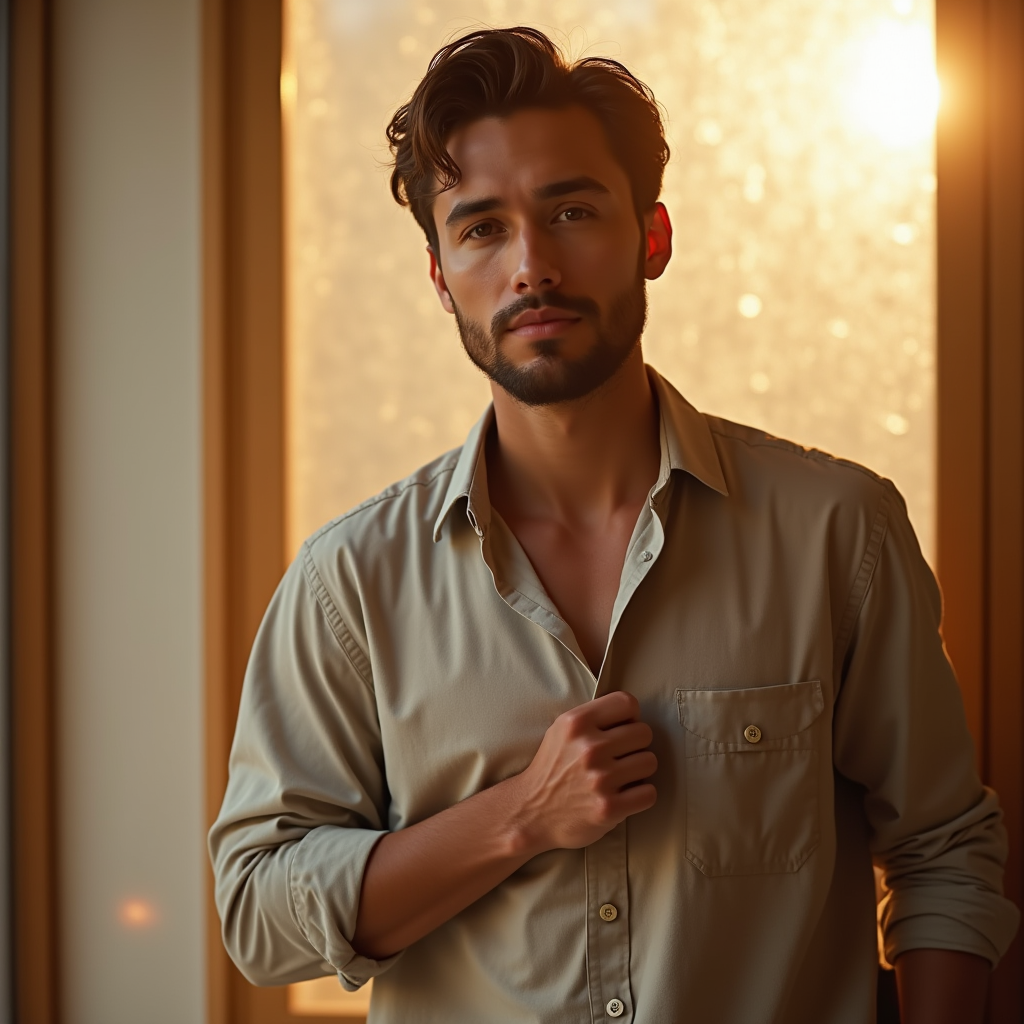 Food Photography — Man In A Relaxed Linen Shirt Photography #0212 (Firefly)