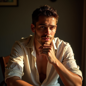 Food Photography — Man In A Relaxed Linen Shirt Photography #0227 (Leonardo)