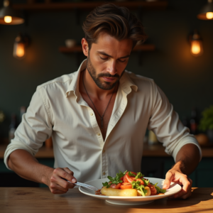 Food Photography — Man In A Relaxed Linen Shirt Photography #0287 (Leonardo)