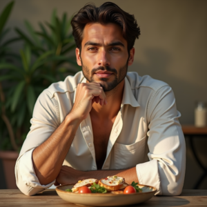 Food Photography — Man In A Relaxed Linen Shirt Photography #0335 (Leonardo)