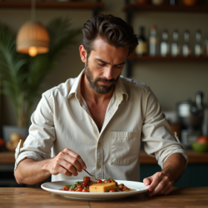 Food Photography — Man In A Relaxed Linen Shirt Photography #0347 (Leonardo)