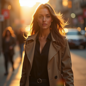 Food Photography — Model In A Structured Trench Coat Photography #0006 (Gemini)