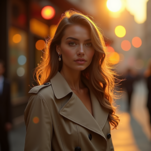 Food Photography — Model In A Structured Trench Coat Photography #0042 (Gemini)