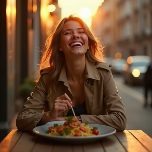 Food Photography — Model In A Structured Trench Coat Photography #0090 (Gemini)