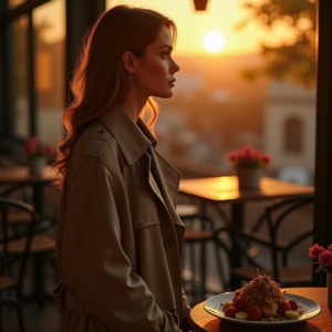 Food Photography — Model In A Structured Trench Coat Photography #0102 (Gemini)