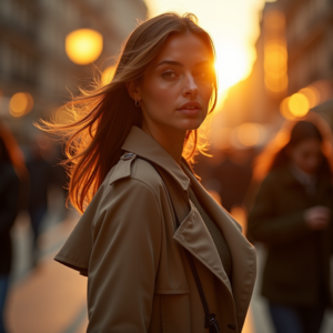 Food Photography — Model In A Structured Trench Coat Photography #0114 (Gemini)