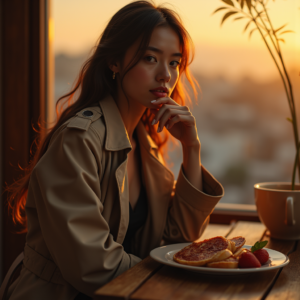 Food Photography — Model In A Structured Trench Coat Photography #0120 (Seedream)