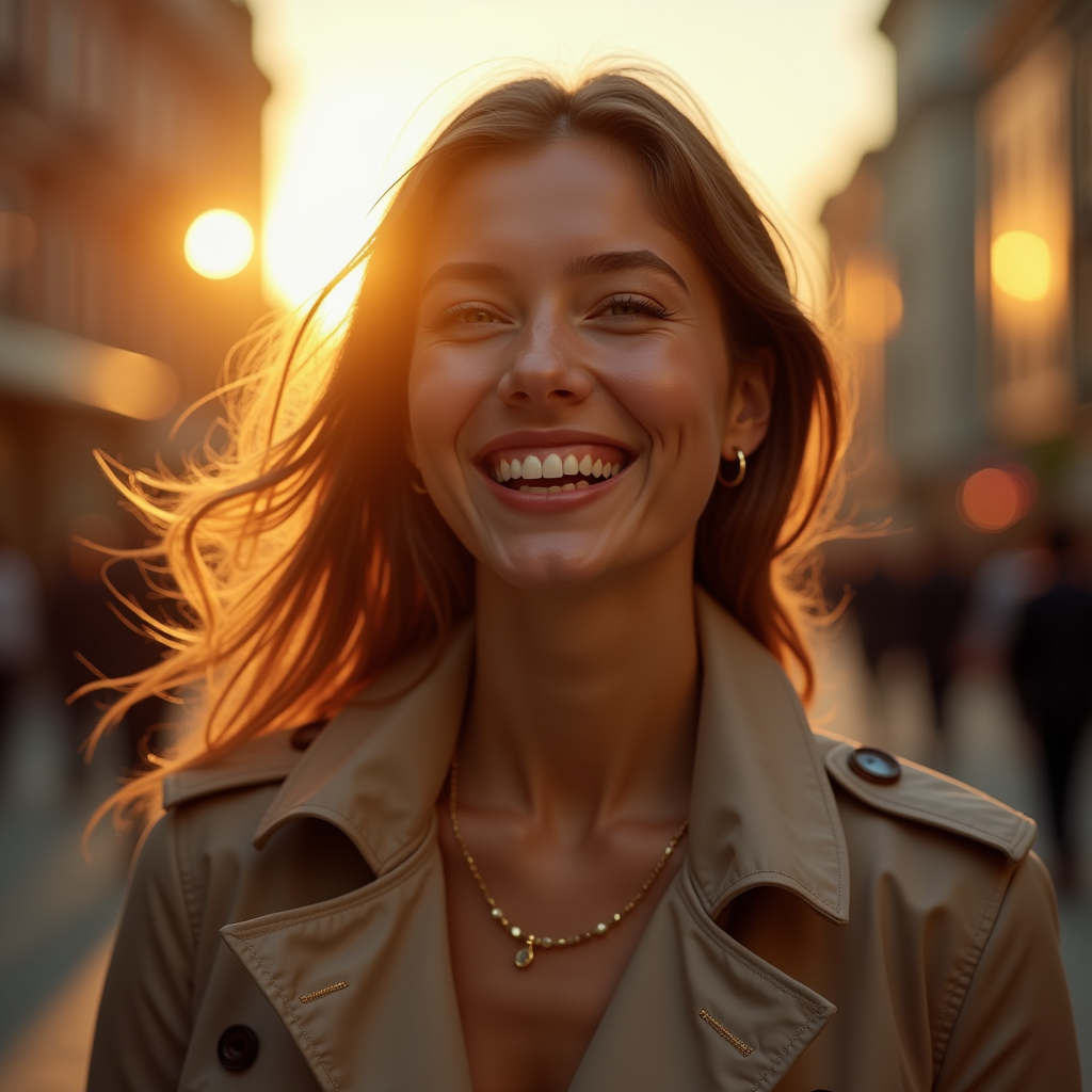 Food Photography — Model In A Structured Trench Coat Photography #0162 (Gemini)
