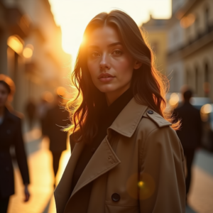 Food Photography — Model In A Structured Trench Coat Photography #0186 (Gemini)