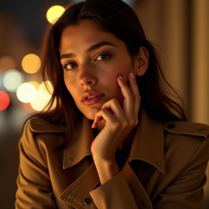 Food Photography — Model In A Structured Trench Coat Photography #0231 (Stable Diffusion)