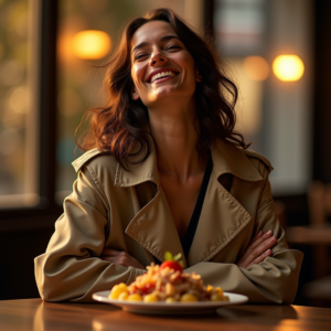 Food Photography — Model In A Structured Trench Coat Photography #0273 (Recraft)