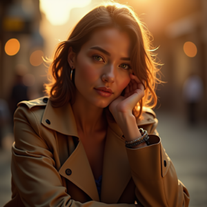 Food Photography — Model In A Structured Trench Coat Photography #0303 (Stable Diffusion)