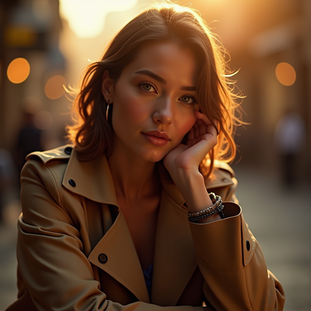Food Photography — Model In A Structured Trench Coat Photography #0303 (Stable Diffusion)