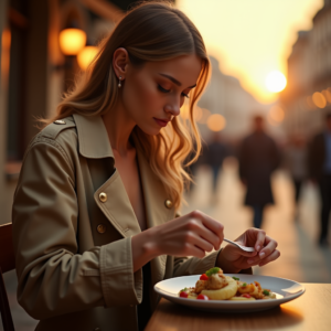Food Photography — Model In A Structured Trench Coat Photography #0315 (Stable Diffusion)