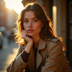 Food Photography — Model In A Structured Trench Coat Photography #0339 (Stable Diffusion)