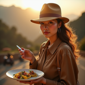 Food Photography — Traveler In Earth-toned Layers Against A Photography #0023 (Leonardo)