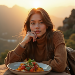 Food Photography — Traveler In Earth-toned Layers Against A Photography #0083 (Leonardo)