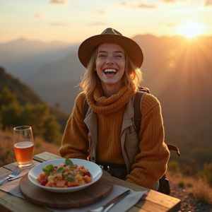 Food Photography — Traveler In Earth-toned Layers Against A Photography #0089 (Krea)