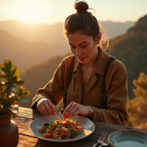 Food Photography — Traveler In Earth-toned Layers Against A Photography #0095 (Leonardo)