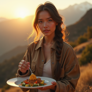 Food Photography — Traveler In Earth-toned Layers Against A Photography #0203 (Leonardo)