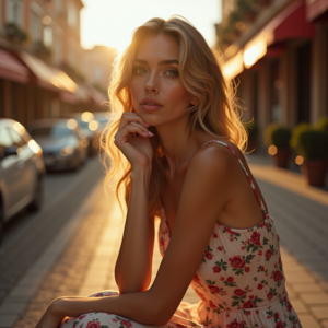 Food Photography — Woman In A Flowing Floral Sundress Photography #0009 (Recraft)