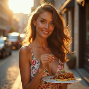 Food Photography — Woman In A Flowing Floral Sundress Photography #0021 (Recraft)