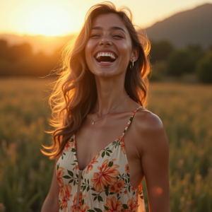Food Photography — Woman In A Flowing Floral Sundress Photography #0159 (Stable Diffusion)