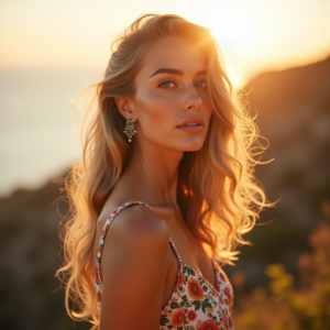Food Photography — Woman In A Flowing Floral Sundress Photography #0318 (Gemini)