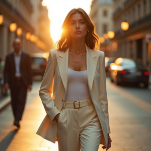 Food Photography — Woman In A Tailored Ivory Blazer Photography #0001 (Dreamina)