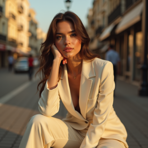 Food Photography — Woman In A Tailored Ivory Blazer Photography #0007 (ChatGPT)