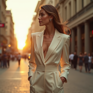 Food Photography — Woman In A Tailored Ivory Blazer Photography #0025 (Dreamina)