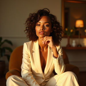 Food Photography — Woman In A Tailored Ivory Blazer Photography #0043 (ChatGPT)