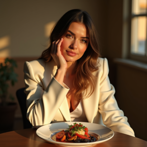 Food Photography — Woman In A Tailored Ivory Blazer Photography #0079 (ChatGPT)