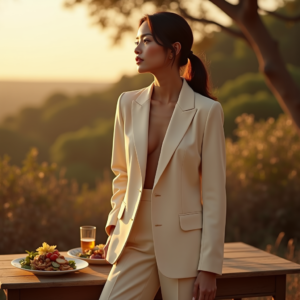 Food Photography — Woman In A Tailored Ivory Blazer Photography #0097 (Dreamina)
