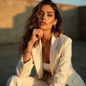 Food Photography — Woman In A Tailored Ivory Blazer Photography #0151 (ChatGPT)