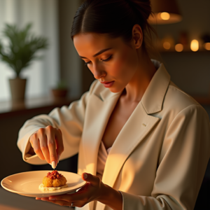 Food Photography — Woman In A Tailored Ivory Blazer Photography #0238 (Ideogram)