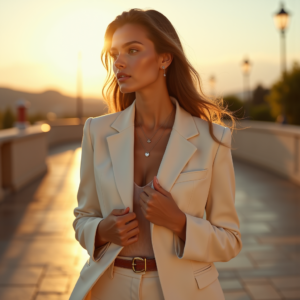 Food Photography — Woman In A Tailored Ivory Blazer Photography #0322 (Ideogram)