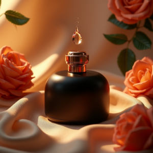Food — Sleek Matte-black Perfume Bottle With A Product Ads #0115 (Dreamina)