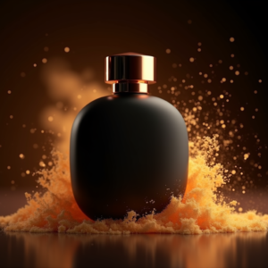 Food — Sleek Matte-black Perfume Bottle With A Product Ads #0163 (Dreamina)