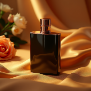 Food — Sleek Matte-black Perfume Bottle With A Product Ads #0340 (Ideogram)