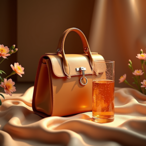 Food — Tailored Leather Handbag With Polished Gold Product Ads #0136 (Ideogram)