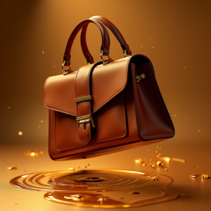 Food — Tailored Leather Handbag With Polished Gold Product Ads #0184 (Ideogram)