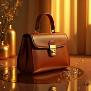 Food — Tailored Leather Handbag With Polished Gold Product Ads #0196 (Ideogram)