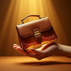 Food — Tailored Leather Handbag With Polished Gold Product Ads #0220 (Ideogram)