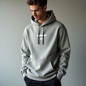 Hoodie — Bold Minimalist Logo Mark Centered On Commercial Design #0226 (Ideogram)