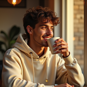 Influencer Photos — Stylish Young Man In A Cream Social Media #0020 (Gemini)