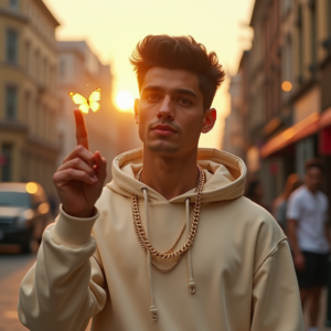 Influencer Photos — Stylish Young Man In A Cream Social Media #0110 (Seedream)