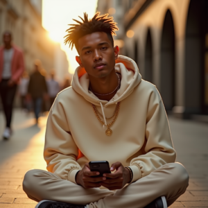 Influencer Photos — Stylish Young Man In A Cream Social Media #0140 (Gemini)