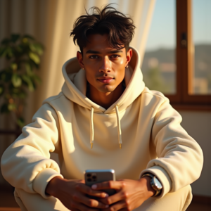 Influencer Photos — Stylish Young Man In A Cream Social Media #0176 (Gemini)