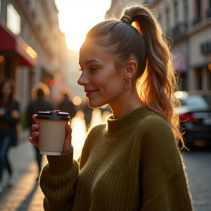 Influencer Photos — Young Woman With A High Ponytail Social Media #0127 (Krea)